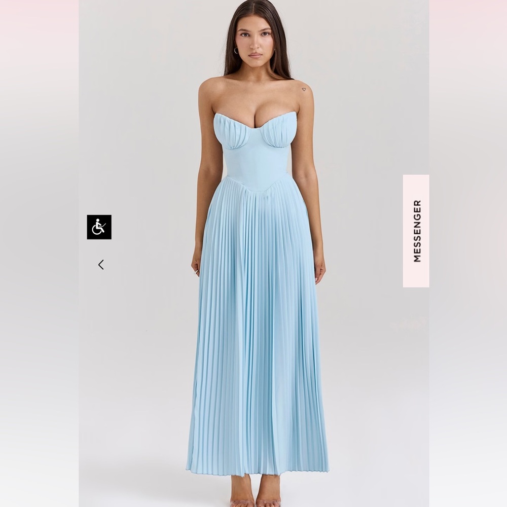 House of CB Marcella Ocean Blue Pleated Maxi Dress